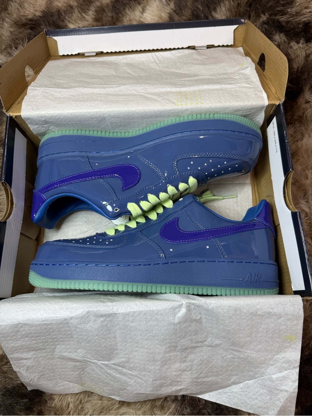 Nike Kids' Air Force 1 Low in Glossy Blue with Purple Swoosh